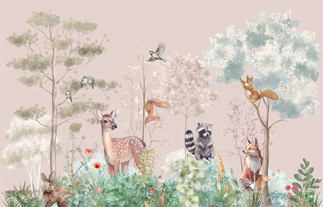 Carta da parati per la cameretta dei bambini, natura magica rosa