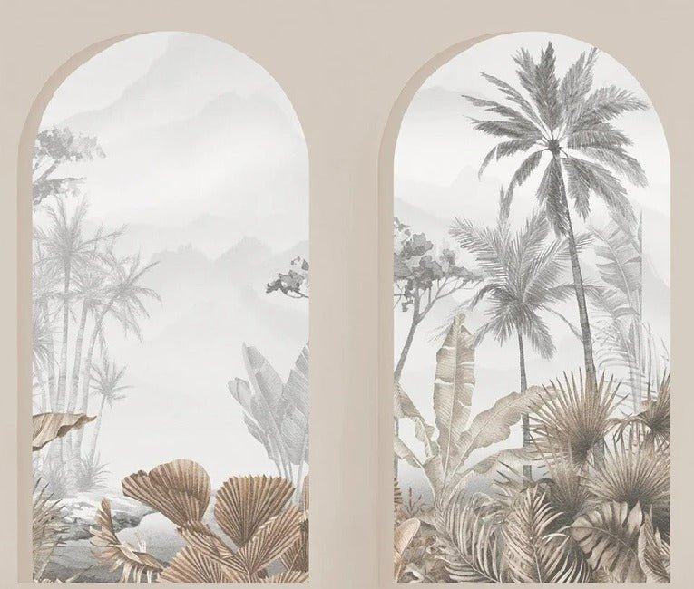Carta da parati con archi tropicali color seppia