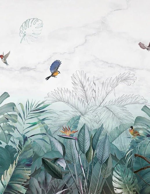 Papier peint jungle bleu marbre, XXL, tendance