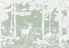 Carta da parati con animali del bosco verde