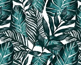 Papier peint bistrot feuille couleur bleu paon, XXL, tendance