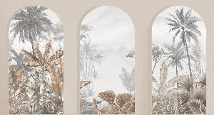 Carta da parati con archi tropicali color seppia