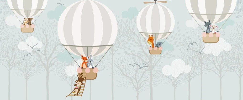 Carta da parati nordica per bambini con mongolfiere