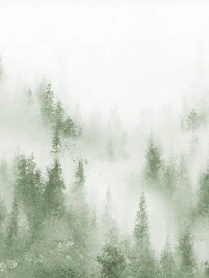 Papier peint bistrot sapin brume verte aquarelle