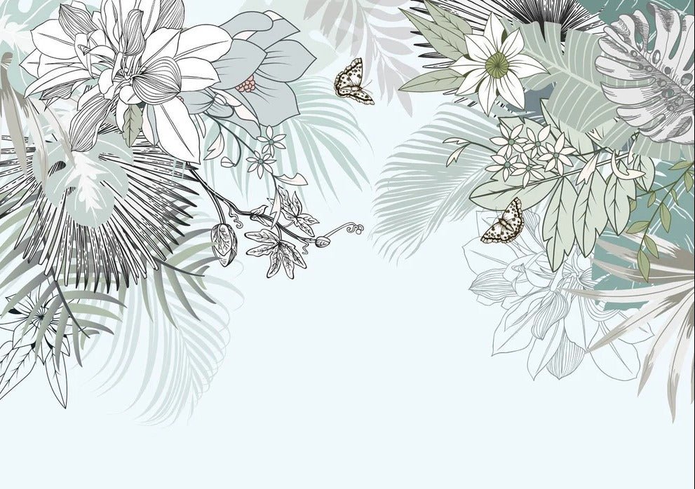 Papier peint wc tendance nature plante vert d'eau