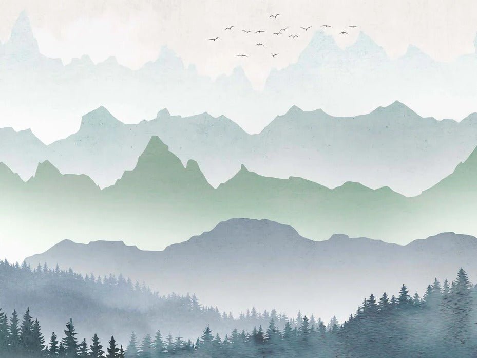 Papier peint brume matinale forêt