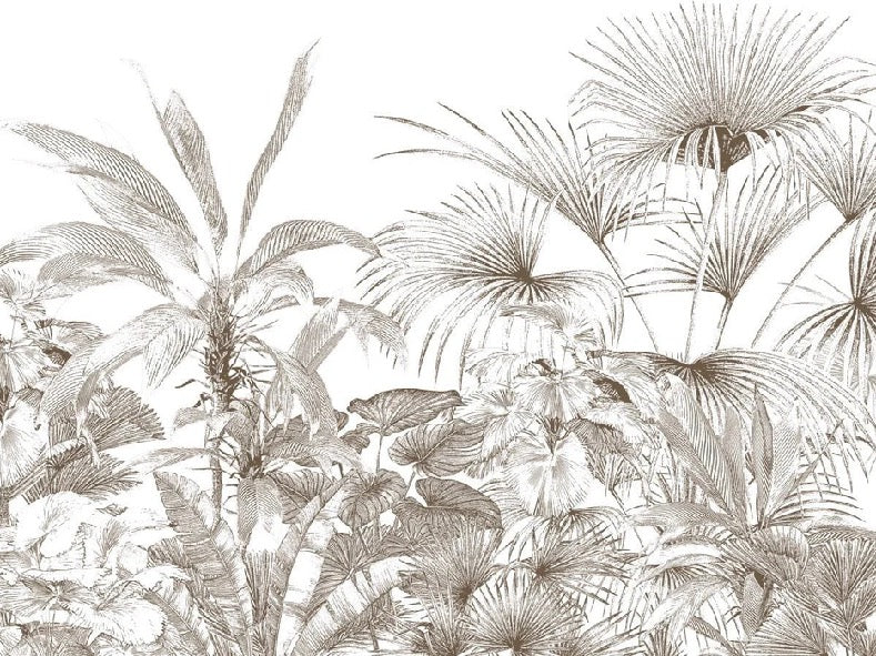 Papier peint tropical gravure monochrome