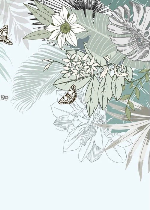 Papier peint wc tendance nature plante vert d'eau