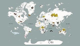 Carta da parati grigia con mappamondo francese per bambini