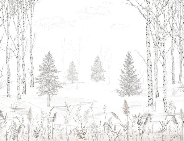 Carta da parati in bianco e nero per alberi e foreste