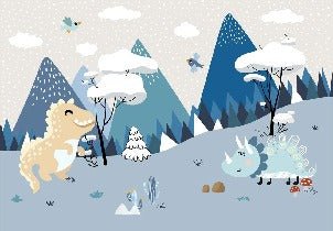 Papier peint bleu dinosaures