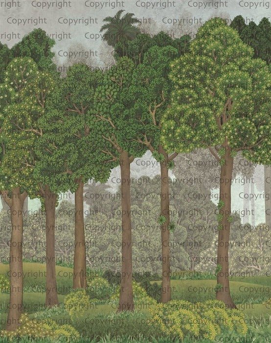 Papier peint grands arbres illustré