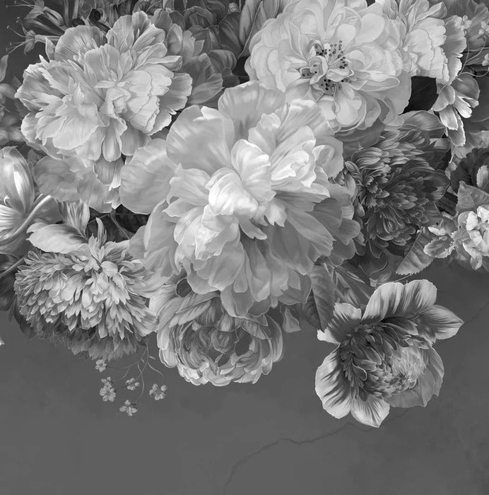 Carta da parati con fiori di peonia in bianco e nero
