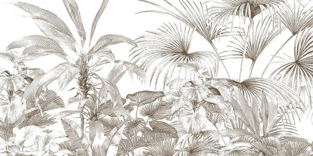 Carta da parati con incisioni monocromatiche tropicali