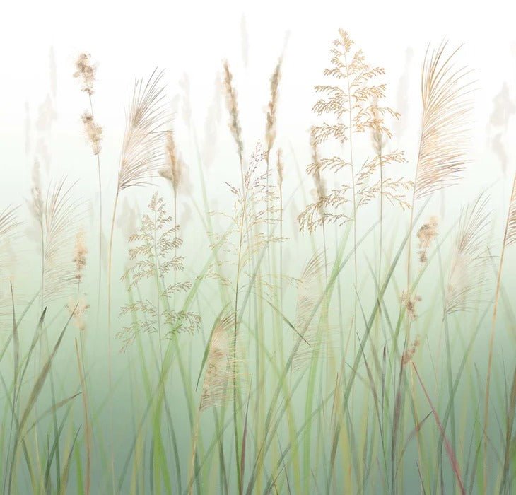 Carta da parati con fiori di campo e grano verde