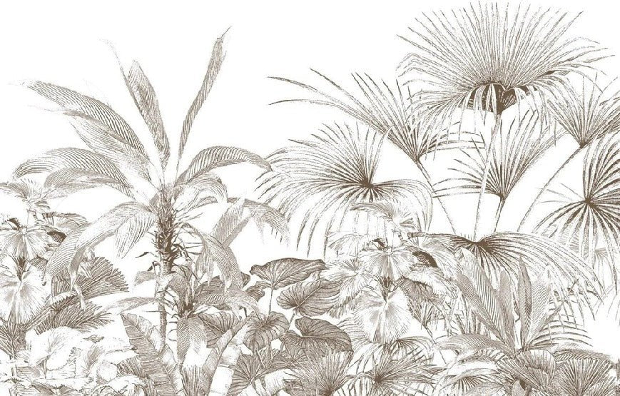 Papier peint tropical gravure monochrome
