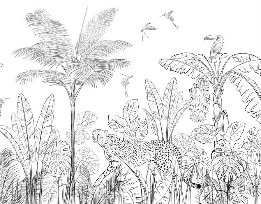 Papier peint jungle noir et blanc léopard, XXL, tendance