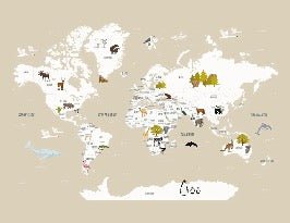 Papier peint Carte du monde en Francais enfant beige