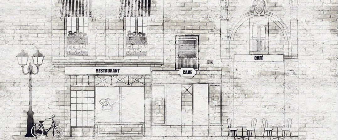 Papier peint bistrot vintage façade parisienne
