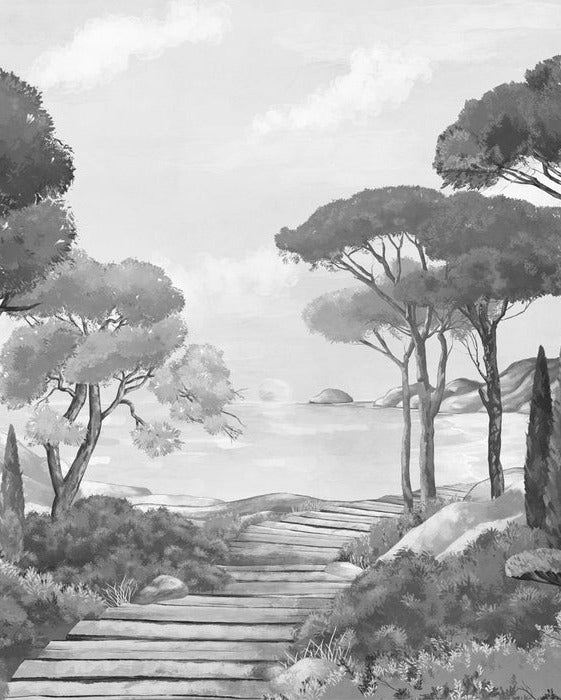 Papier peint balade dans les calanques noir et blanc