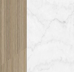 Papier peint imitation marbre et tasseau chêne