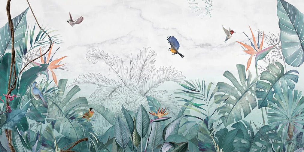 Papier peint jungle bleu marbre