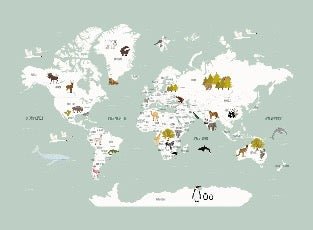 Papier peint Carte du monde en Francais enfant vert