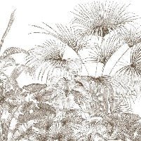 Carta da parati con incisioni monocromatiche tropicali