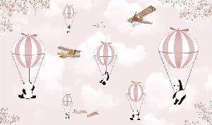 Carta da parati per la cameretta dei bambini Panda nuage rose