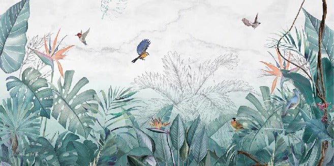 Papier peint jungle bleu marbre