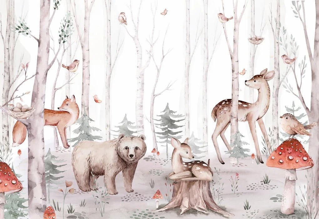 Carta da parati acquerello per bambini Animali della foresta