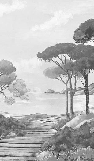 Papier peint balade dans les calanques noir et blanc