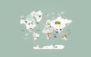 Papier peint Carte du monde en Francais enfant vert