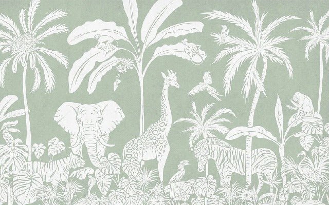 Carta da parati per bambini safari monocromatica verde