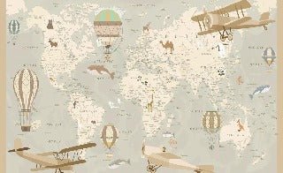 Carta da parati per bambini con mappa del mondo e aviatore
