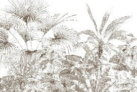 Carta da parati tropicale con incisione monocromatica