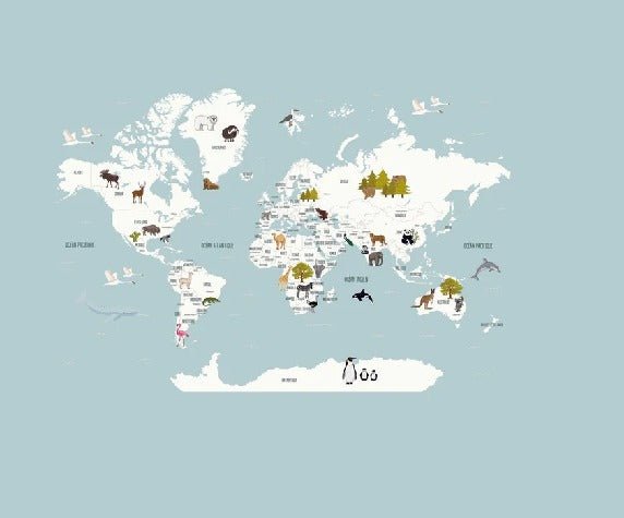 Papier peint Carte du monde en Francais enfant bleu glacier