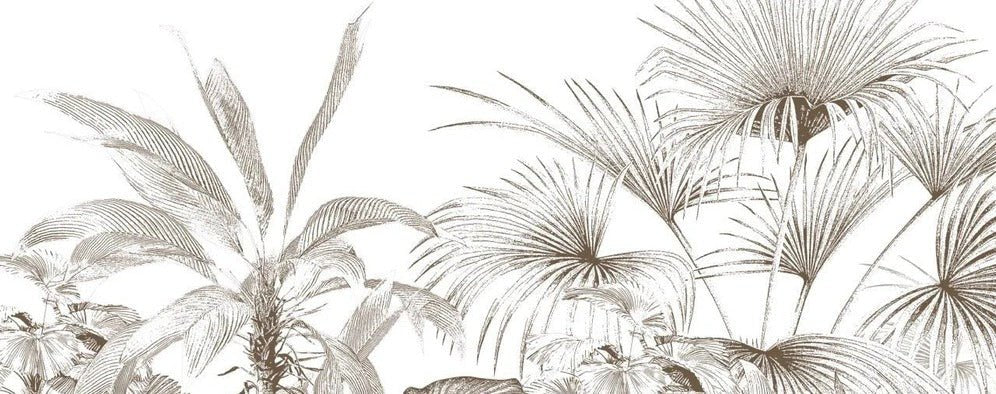 Carta da parati tropicale con incisione monocromatica