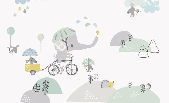 Papier peint chambre bébé Eléphant à vélo