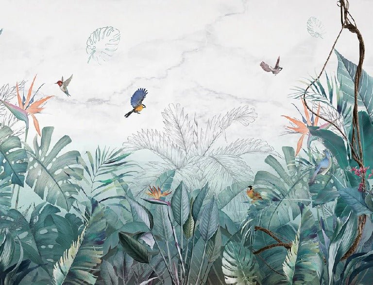 Papier peint jungle bleu marbre