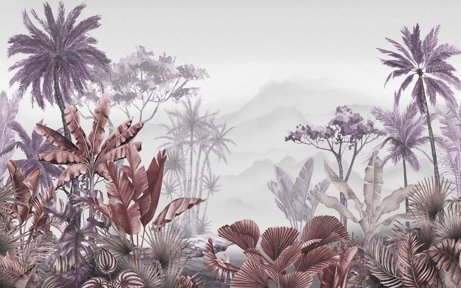 Carta da parati tropicale viola di tendenza