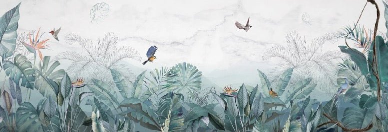 Papier peint jungle bleu marbre