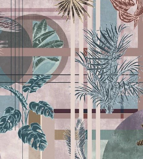 Tapete geometrische Palmen rosa