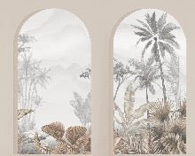 Carta da parati con archi tropicali color seppia