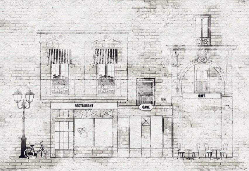 Papier peint bistrot vintage façade parisienne