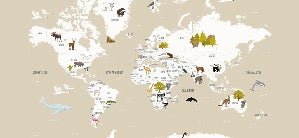 Papier peint Carte du monde en Francais enfant beige
