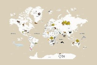 Papier peint Carte du monde en Francais enfant beige