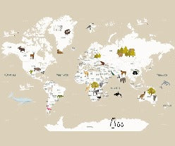 Papier peint Carte du monde en Francais enfant beige