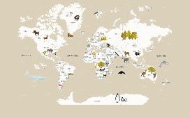 Papier peint Carte du monde en Francais enfant beige