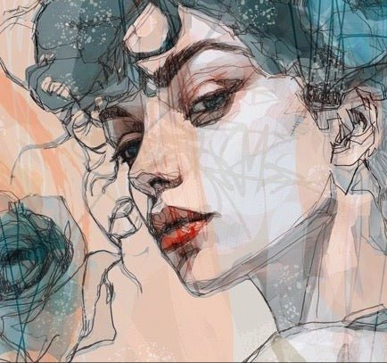 Papier peint visage féminin blue rose